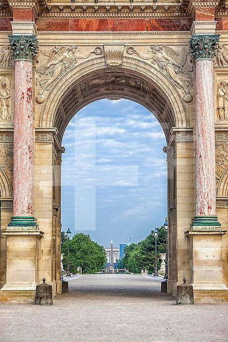 Europe, France, Paris, axis of the Carrousel arc, Tuileries gardens, La concorde, Arc de Triomphe during confinement.