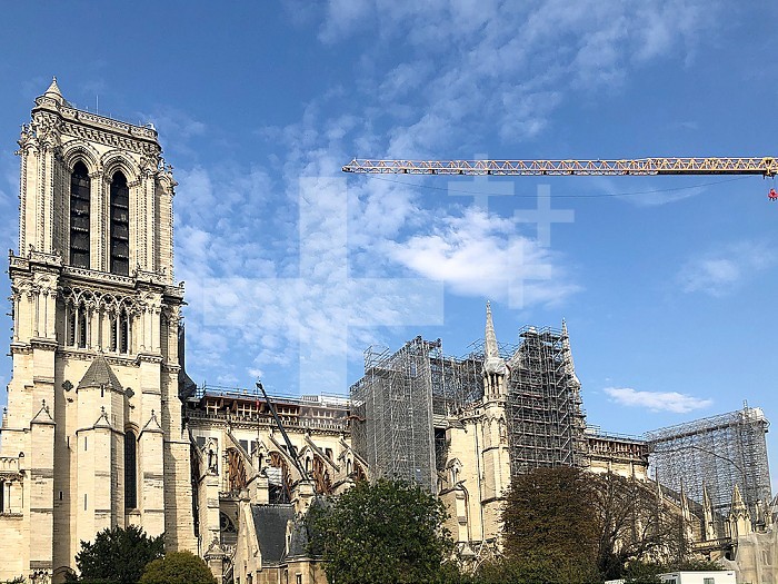 Notre-Dame de Paris, after the fire of 2019, at the time of the restoration of the wooden frame.