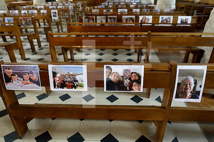 Pictures of parishionners in St Philippe & St Jacques catholic church, Chatillon, France during May 2020 lockdown.