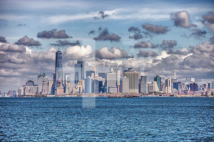 Manhattan Island on a clear day, New York City, NYC, United States, USA, America.