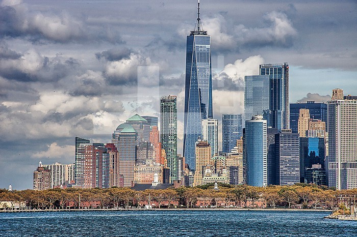 Manhattan Island on a clear day, New York City, NYC, United States, USA, America.