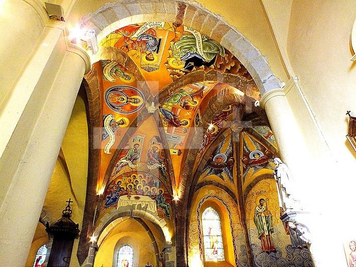 Saint victor church frescoes made by Michael Greschny, swims, tarn, France.