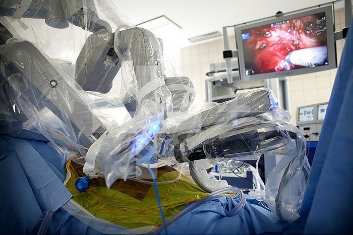 Urology department of a hospital performing prostatectomies using a robot surgeon.