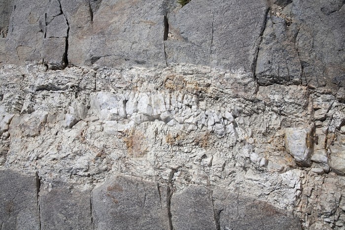 Pegmatite dike in granite rock, Eastern Nevada.  Photo is approx 1.5 m across.