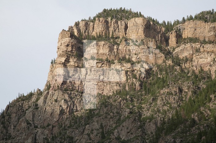 Nonconformity (a type of unconformity) between Cambrian Sandstone and underlying Precambrian metamorphic rock, Glenwood Canyon, Colorado, USA. This unconformity is frequently referred to as the Great Unconformity.