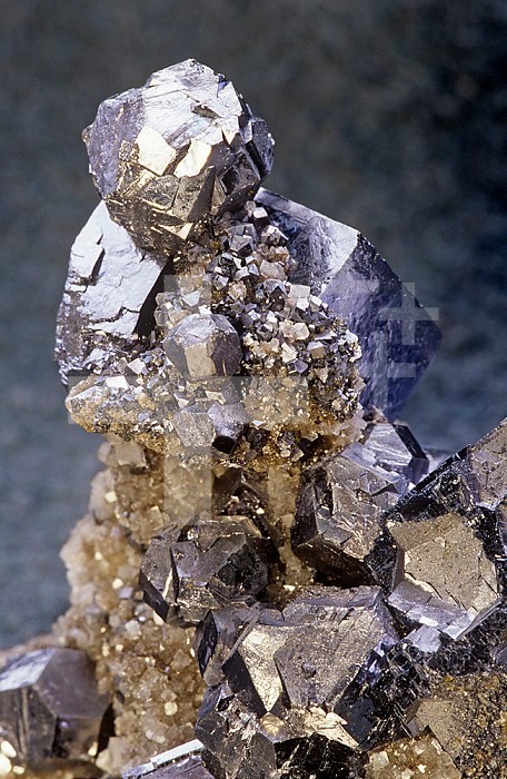 Galena with two forms of crystals, octahedrons and cubic, growing together with Pyrite, Sweetwater Mine, Missouri, USA.