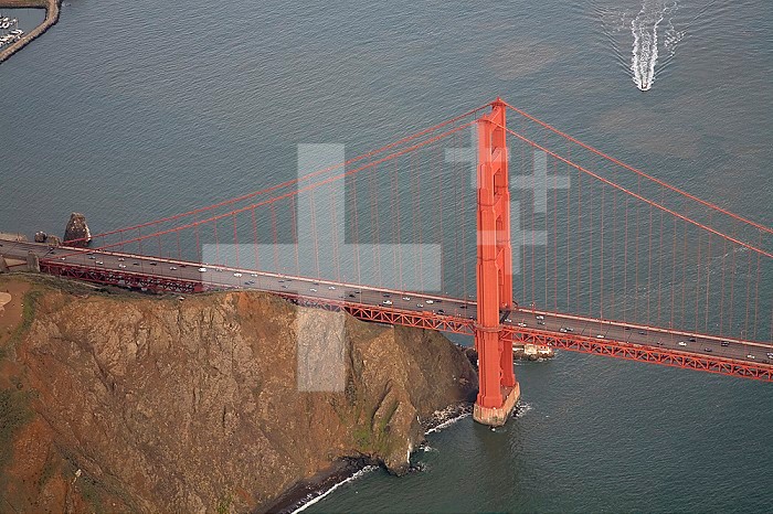 North buttress of Golden Gate Bridge, California.