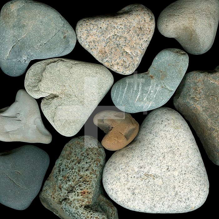 A collage of heart-shaped beach stones.