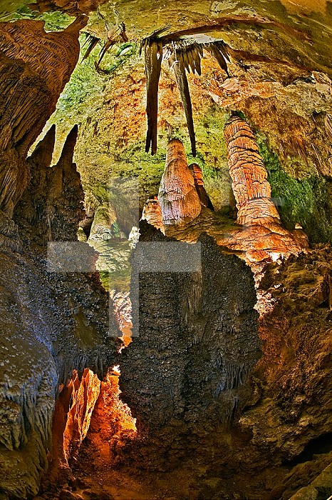 Stalactites and stalagmites in the Hall of Giants, Big Room, Carlsbad Caverns National Park; and World Heritage Site, USESCO, New Mexico