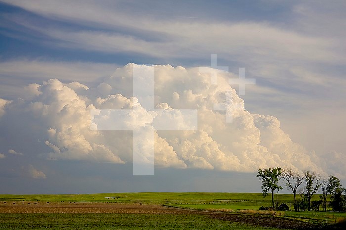 Developing thunderstorm clouds over farm fields in central Nebraska, USA.