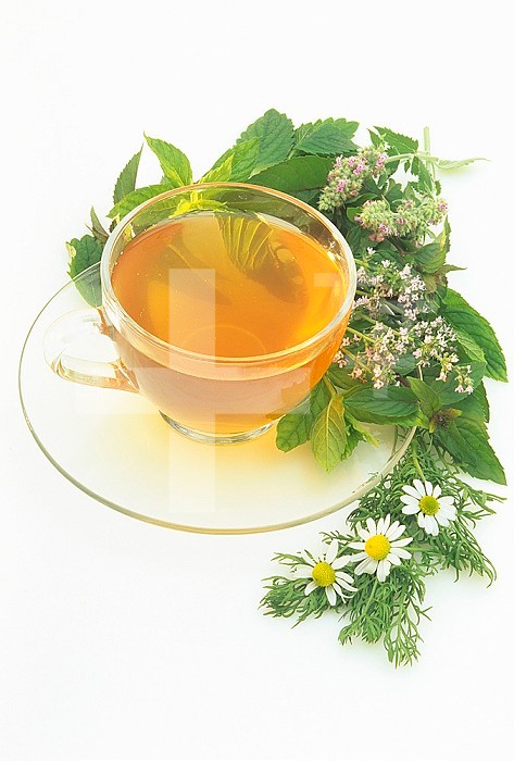 Herbal tea with herb flowers