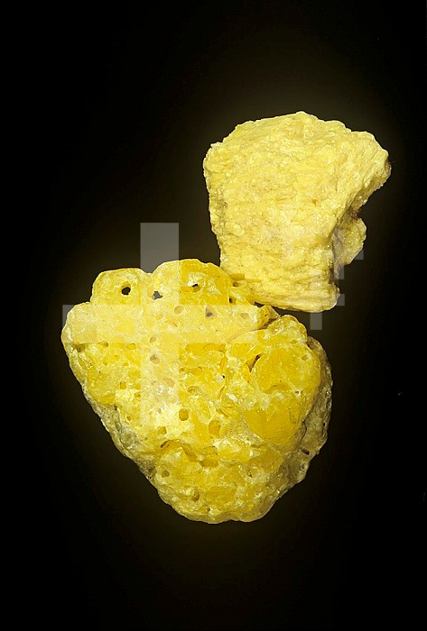 Two forms of Sulfur from Utah, USA. The bottom specimen changed shape after being warmed while being held in the hand.
