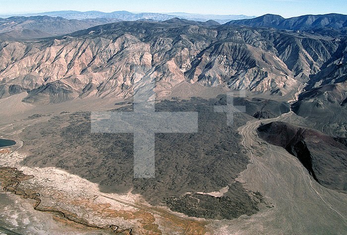 Aerial view of Basalt lava flow, Owens Valley, California, USA.