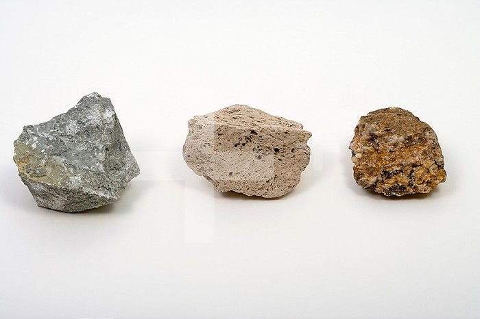 Igneous Rocks - From Left to Right - Andesite, Pumice, Granite Porphyry