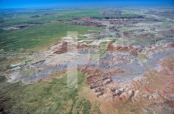 Aerial view of the Painted Desert, Petrified Forest National Park, Arizona, USA.