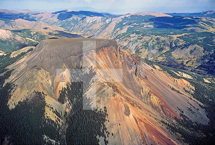 Gossan stains on a mountain in Rio Grande County, Colorado, USA.