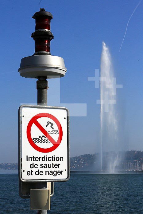 Panel : Prohibition to jump and swim. Geneva Lake.