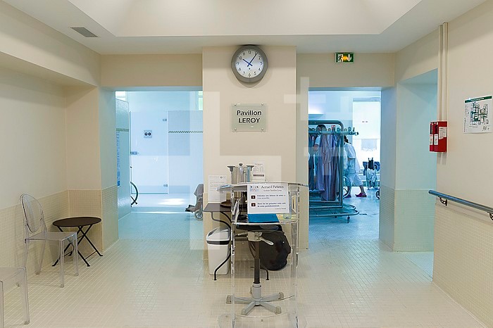 Reportage at the thermal baths in Lamalou-les-Bains, France. Reception area in the Leroy Pavilion, care service devoted to neurological disorders.